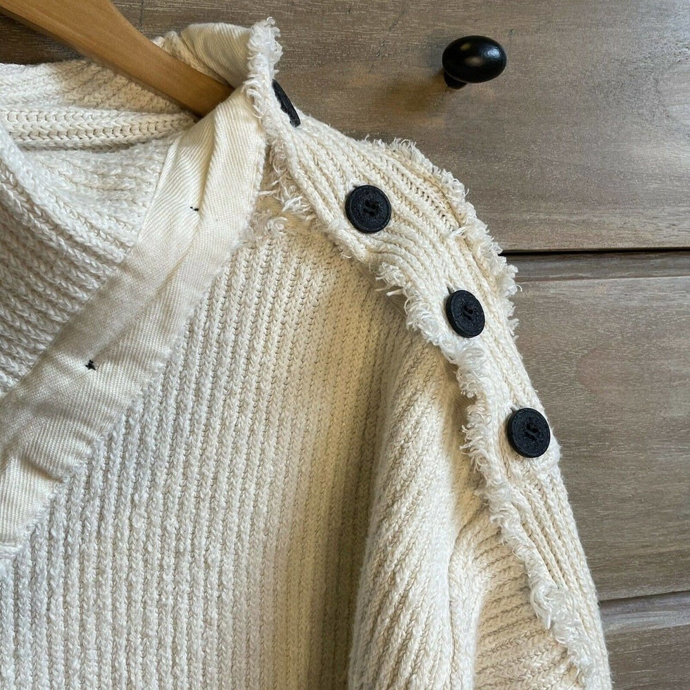 Free People On My Side High Neck Button-Trim White Oversized Chunky Sweater - Picture 5 of 5